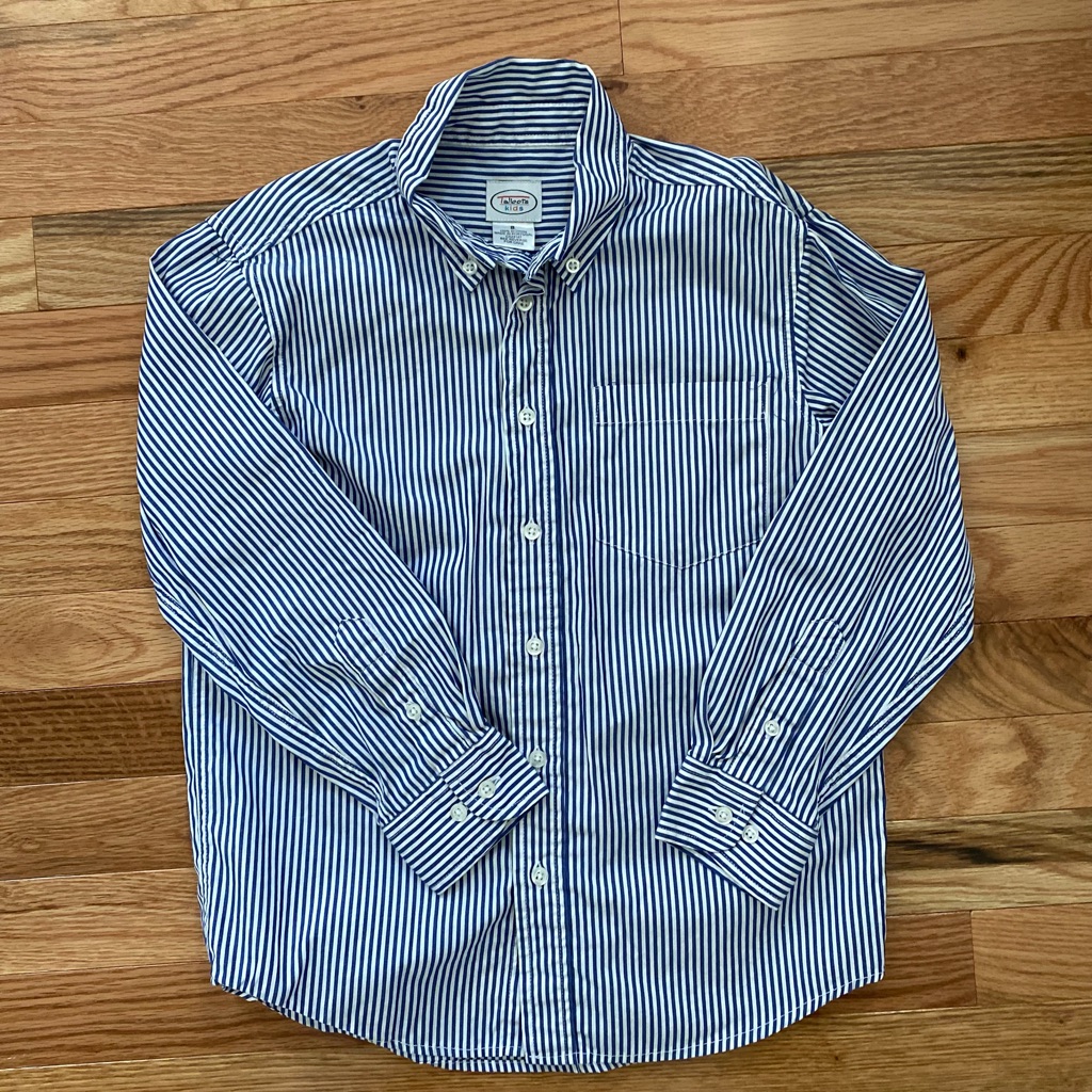 - Talbots Boys Blue And White Stripped Button Up Dress Shirt